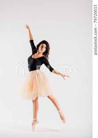 Flexible female, ballet dancer in black bodysuits Flexible female, ballet dancer in black bodysuits 79720015