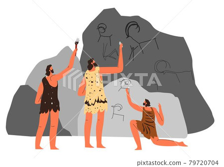 Prehistoric art, people drawing animals on caves 79720704