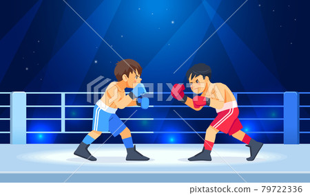 Boys before a boxing match. The guys in the gloves start fighting. Sports, martial arts concept cartoon vector illustration Boys before a boxing match. The guys in the gloves start fighting. Sports, martial arts concept cartoon vector illustration 79722336