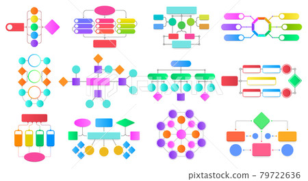 Flowchart infographic diagrams. Block flowchart diagrams, work process structure presentation schemes vector illustration set. Workflow steps schemes 79722636