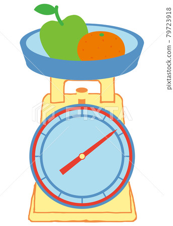 Kitchen scale weighting apples, Stock image