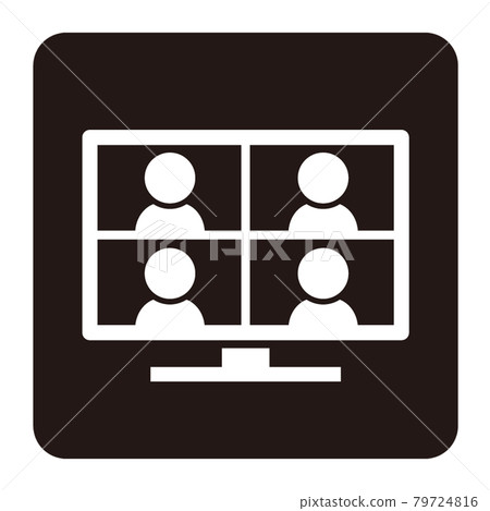 Simple icon for 4-split online meeting on desktop computer 79724816