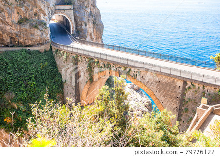 Famous fiordo di furore beach seen from bridge. Famous fiordo di furore beach seen from bridge. 79726122