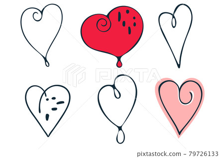 Doodle heart, unusual shapes icons set. Hand drawn sketch illustrations for web projects. Vector 79726133