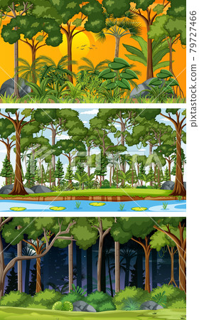 Set of different forest horizontal scenes in different times Set of different forest horizontal scenes in different times 79727466
