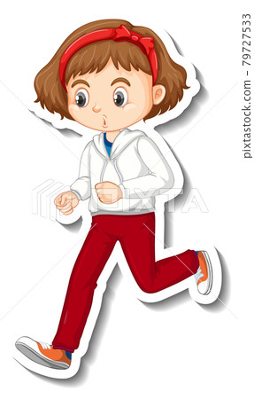 Sticker design with a girl jogging cartoon character Sticker design with a girl jogging cartoon character 79727533