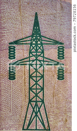 Enlarged section of the five pound note from Sudan, pole of a power line Enlarged section of the five pound note from Sudan, pole of a power line 79728156