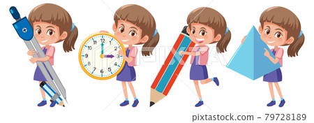Set of a girl holding different math tools Set of a girl holding different math tools 79728189