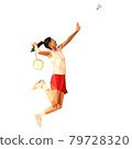 Geometric polygonal professional badminton player, jumping smash 79728320