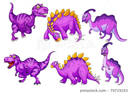 Set of purple dinosaur cartoon character 79729283