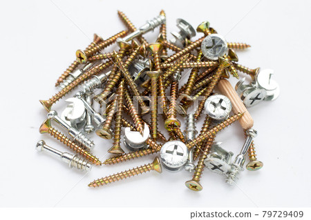 Screws on a white background. Screws on a white background. 79729409