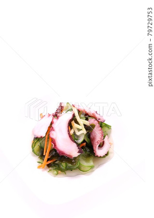 Octopus vinegared cucumber wakame seaweed bright background Octopus vinegared cucumber wakame seaweed bright background 79729753
