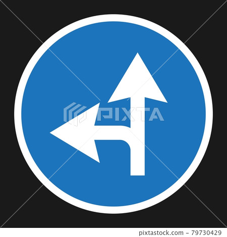 Compulsory ahead or left sign flat icon 79730429