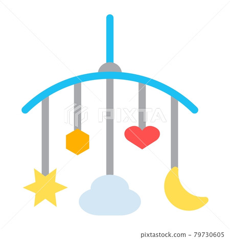 Hanging toys flat icon, baby crib toys Hanging toys flat icon, baby crib toys 79730605