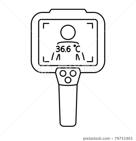 Thermal camera. Body temperature checks by infrared thermographic camera. Thermal Imaging Systems. Scan people's temperature. Detection of coronavirus. Measurement of fever. Vector 79731901