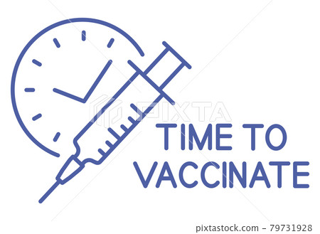 Syringe with timer. Vaccination schedule line icon. Time to vaccinate. Immunization concept. Health care and protection. Stop pandemic coronavirus. Antiviral medical concept 79731928