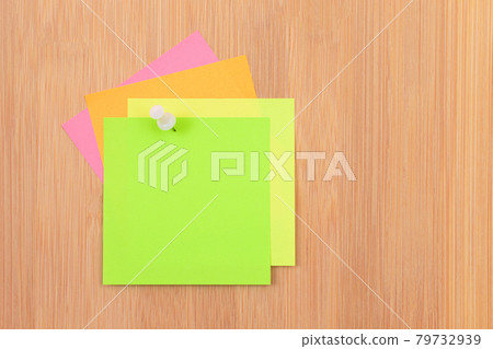 Colored Sticky Notes Pinned to the Wooden Message Board Colored Sticky Notes Pinned to the Wooden Message Board 79732939