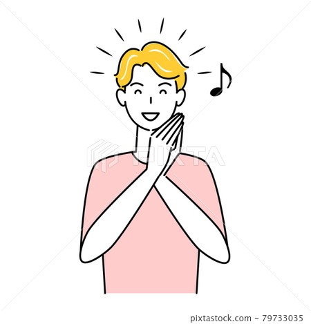 A cute smiling man who is satisfied and happy with the results of various hair care measures. Simple illustration. Vector A cute smiling man who is satisfied and happy with the results of various hair care measures. Simple illustration. Vector 79733035
