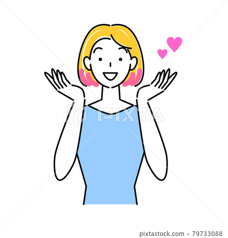 頭髮護理一個可愛的微笑女人,她很高興用頭髮顏色將頭髮染成粉紅色 插圖簡單矢量 頭髮護理一個可愛的微笑女人,她很高興用頭髮顏色將頭髮染成粉紅色 插圖簡單矢量 79733088