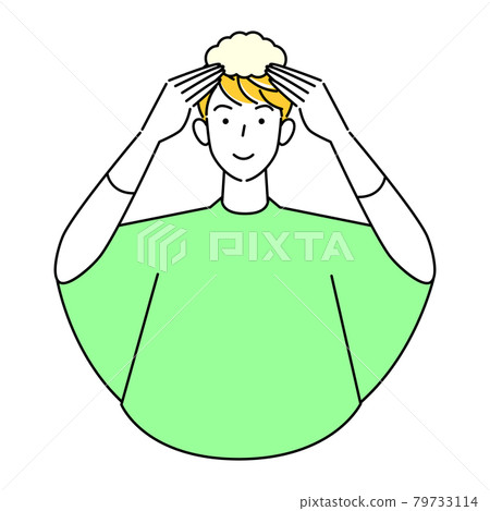 Hair care A cute man who uses foam-type hair dye to dye his hair himself Illustration Simple Vector Hair care A cute man who uses foam-type hair dye to dye his hair himself Illustration Simple Vector 79733114