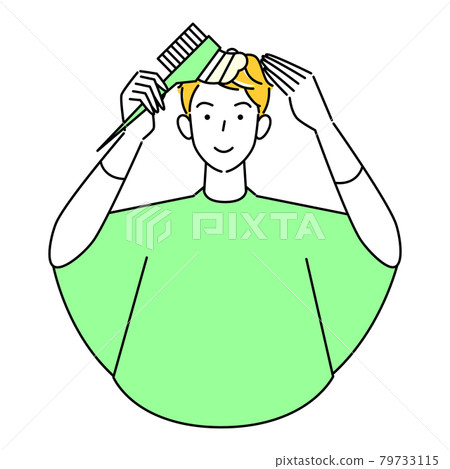 頭髮護理自色灰色染髮劑可愛的男人用梳子部分染色插圖簡單向量 頭髮護理自色灰色染髮劑可愛的男人用梳子部分染色插圖簡單向量 79733115