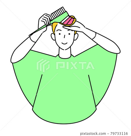 Hair Care A cute male illustration with a self-colored comb dyeing the ends of the hair pink Simple Vector Hair Care A cute male illustration with a self-colored comb dyeing the ends of the hair pink Simple Vector 79733116