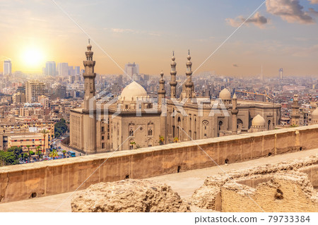Famous mosque of Sultan Hassan in Cairo, aerial view Famous mosque of Sultan Hassan in Cairo, aerial view 79733384