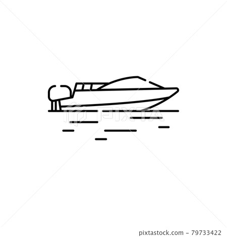 Motorboat line icon. Isolated vector element. Motorboat line icon. Isolated vector element. 79733422