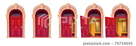Opening red front door with stone arch Opening red front door with stone arch 79734695