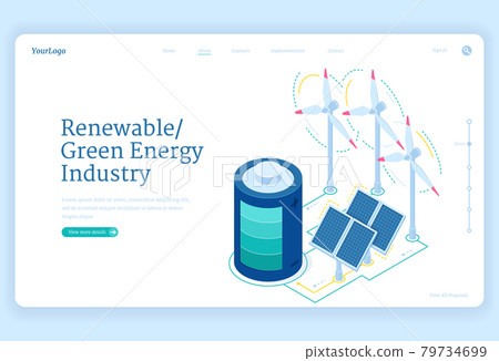 Renewable green energy industry isometric landing 79734699