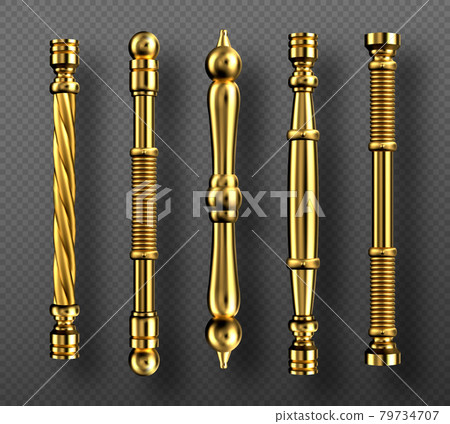 Gold door handles in baroque style, classic knobs 79734707