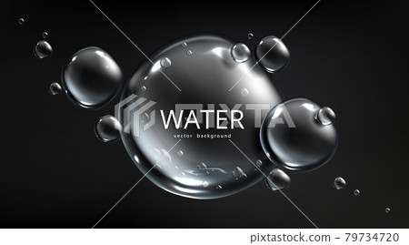 Water background, air bubble spheres on blue aqua 79734720