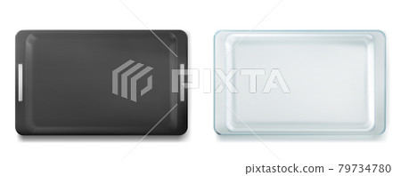 Glass and metal trays for baking top view, vector 79734780