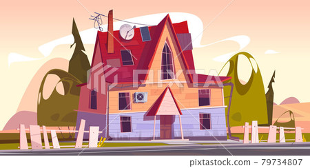 Old house, decrepit residential suburban cottage Old house, decrepit residential suburban cottage 79734807