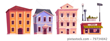 Retro buildings, town or city vintage houses set Retro buildings, town or city vintage houses set 79734842
