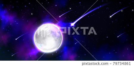 Realistic moon in space with stars and meteors Realistic moon in space with stars and meteors 79734861