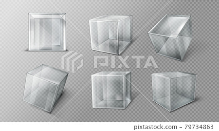 Plastic or glass cube in different angle view set Plastic or glass cube in different angle view set 79734863