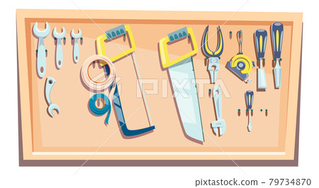 Set of carpenter tools, kit for woodworking 79734870