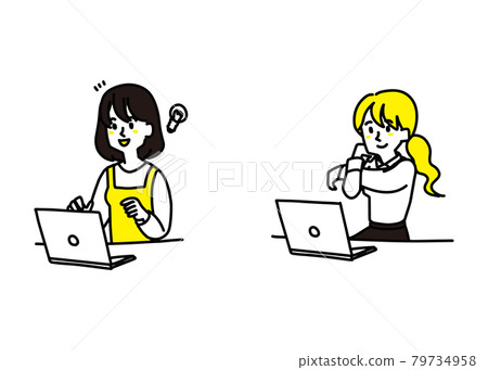 一組在電腦上工作的女性 一組在電腦上工作的女性 79734958