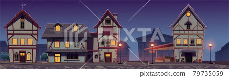 Medieval night street with half-timbered houses 79735059