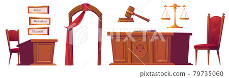 Courtroom objects set isolated on white background Courtroom objects set isolated on white background 79735060