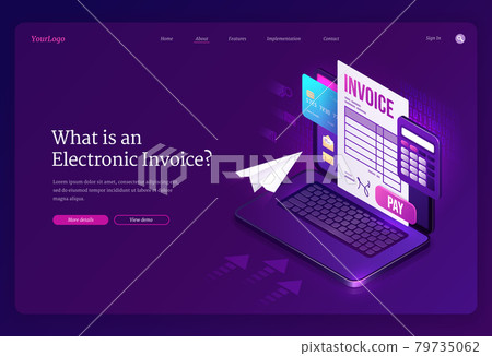 Electronic invoice, payment isometric landing page 79735062