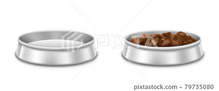 Metal pet bowls with food for dog or cat Metal pet bowls with food for dog or cat 79735080