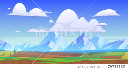 Mountain landscape with green meadows and fields 79735185