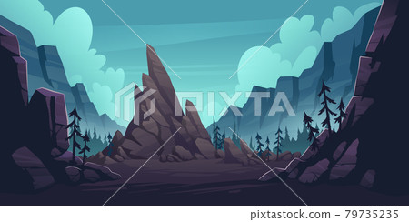 Mountain landscape with forest and lonely cliff 79735235