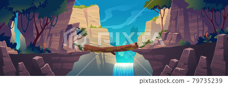Log bridge between mountains above cliff in rocks Log bridge between mountains above cliff in rocks 79735239