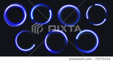 Vector set of glow blue circles with sparkles 79735410