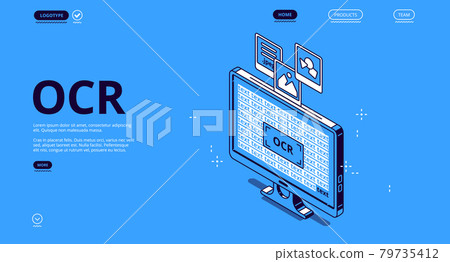 Optical character recognition ocr isometric banner 79735412