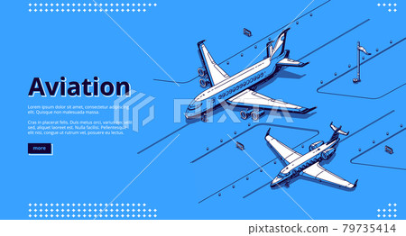 Aviation banner, planes on runway in airport 79735414