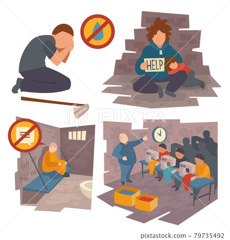 People in trouble, cartoon flat vector icons set 79735492